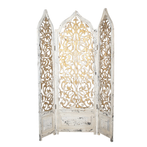 Paravan decorativ lemn alb auriu vintage 124x3x186 cm
