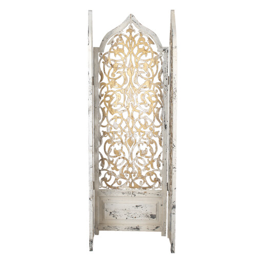 Paravan decorativ lemn alb auriu vintage 124x3x186 cm