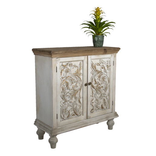 Comoda lemn maro alb patinat 91x38x100 cm
