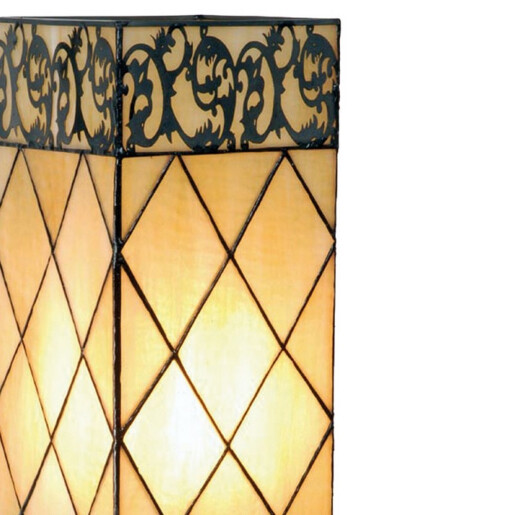 Veioza cu baza din polirasina maro si abajur din sticla bej Tiffany 18x18x45 cm