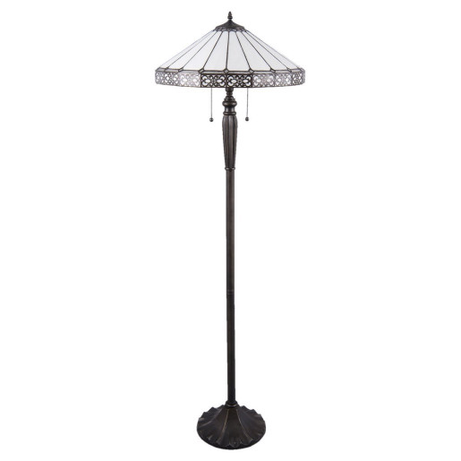 Lampadar cu baza din polirasina neagra si abajur sticla alba Tiffany Ø 51 cm x 160 h