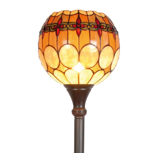 Lampadar cu baza din polirasina maro si abajur sticla Tiffany II Ø 36 cm x 175 h 