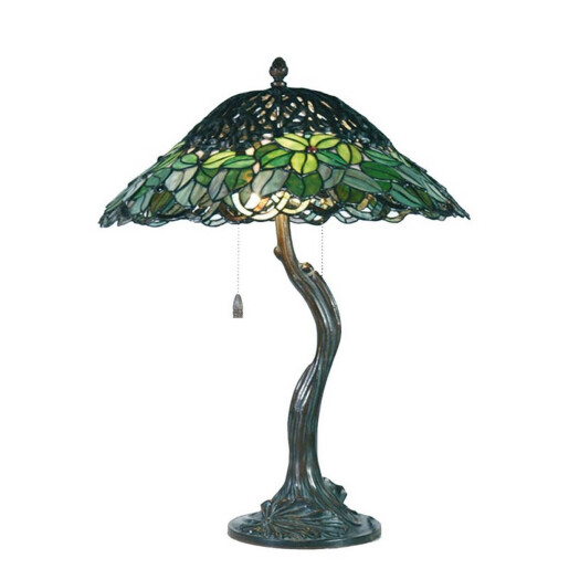 Veioza cu baza din polirasina maro si abajur din sticla Tiffany 47x58 cm