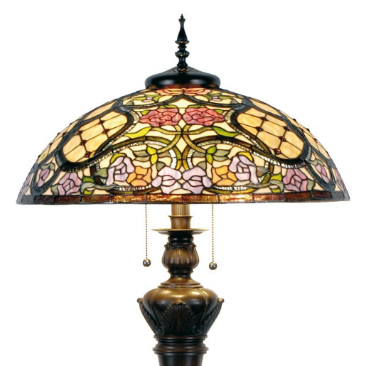 Lampadar cu baza din polirasina maro si abajur sticla Tiffany Ø 55 cm x 150 h