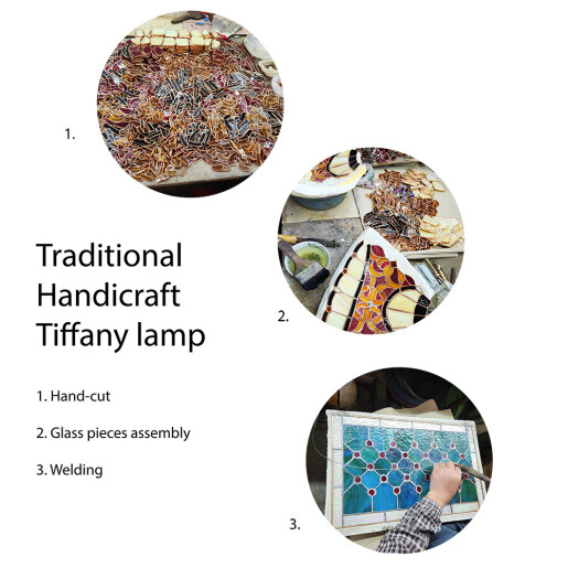 Veioza Tiffany polirasina sticla 23x23x38 cm, E14