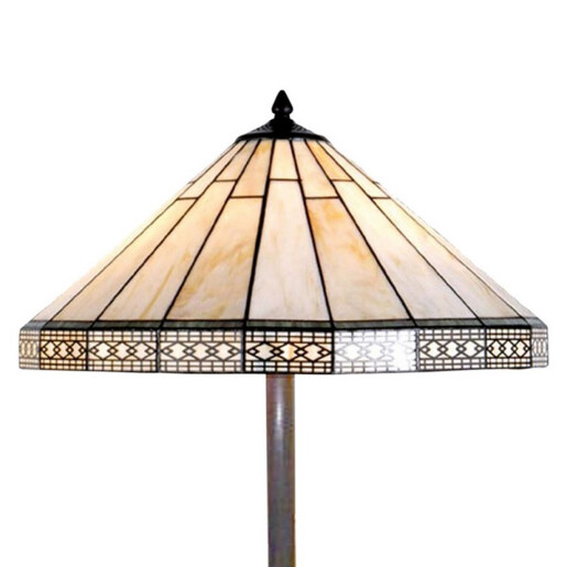 Lampadar cu baza din polirasina maro si abajur sticla bej Tiffany 50x164 cm