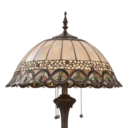 Lampadar cu baza din metal maro si abajur sticla Tiffany Ø 50 cm x 165 h