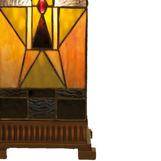 Veioza cu baza din polirasina maro si abajur din sticla Tiffany II 18x18x45 cm