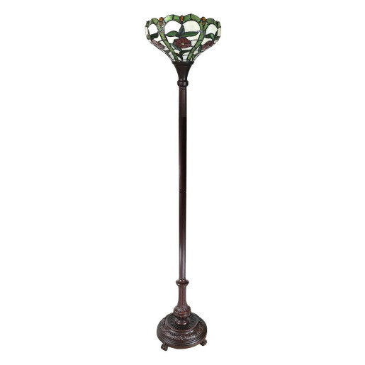 Lampadar cu baza din polirasina maro si abajur sticla Tiffany Ø 31 cm x 186 h