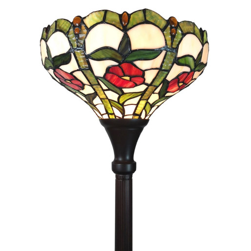 Lampadar cu baza din polirasina maro si abajur sticla Tiffany Ø 31 cm x 186 h