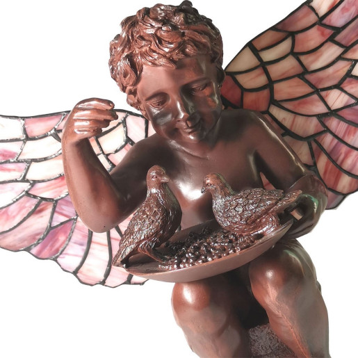 Veioza cu baza din polirasina maro si abajur din sticla Tiffany 33 cm x 21 cm x 33 h