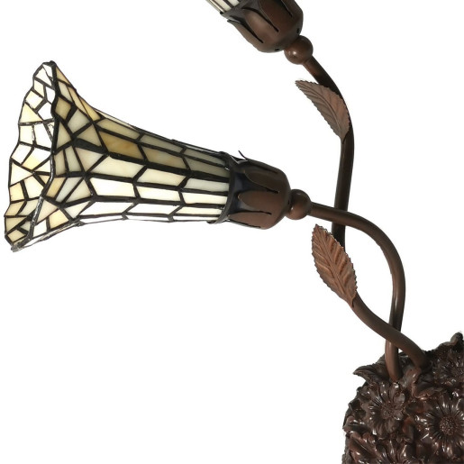 Veioza cu baza din metal maro si abajur din sticla Tiffany 34x25x58 cm