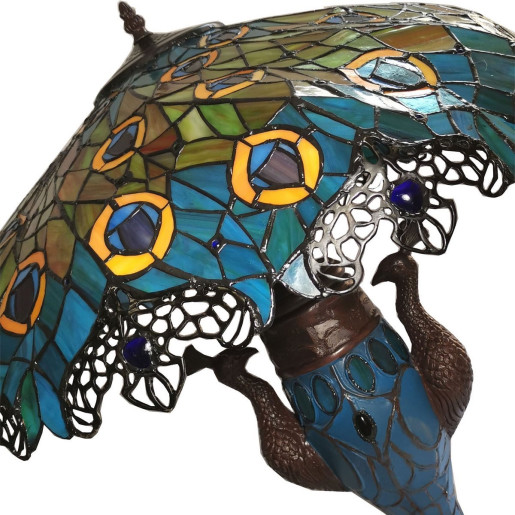 Veioza cu baza din polirasina maro si abajur din sticla Tiffany Ø 56x68 cm