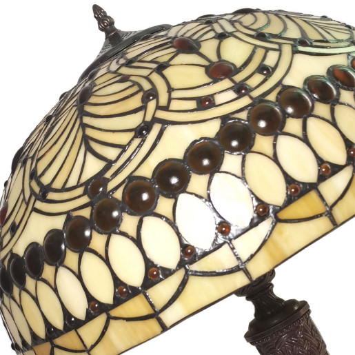 Veioza cu baza din polirasina maro si abajur din sticla Tiffany Ø 46x62 cm