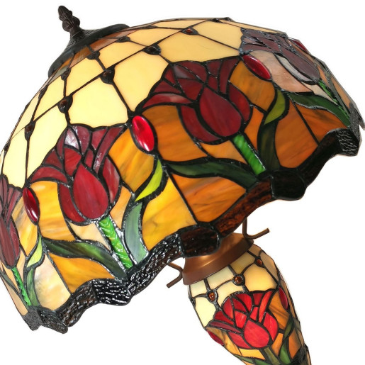Veioza cu baza din polirasina maro si abajur din sticla Tiffany IV Ø 41x57 cm