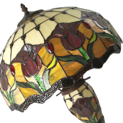 Veioza cu baza din polirasina maro si abajur din sticla Tiffany IV Ø 41x57 cm