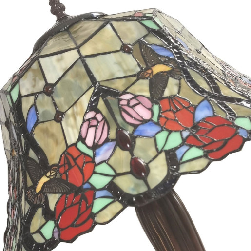 Veioza cu baza din polirasina maro si abajur din sticla Tiffany Ø 42x58 cm