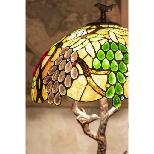 Veioza cu baza polirasina maro si abajur din sticla Tiffany 41x58 cm