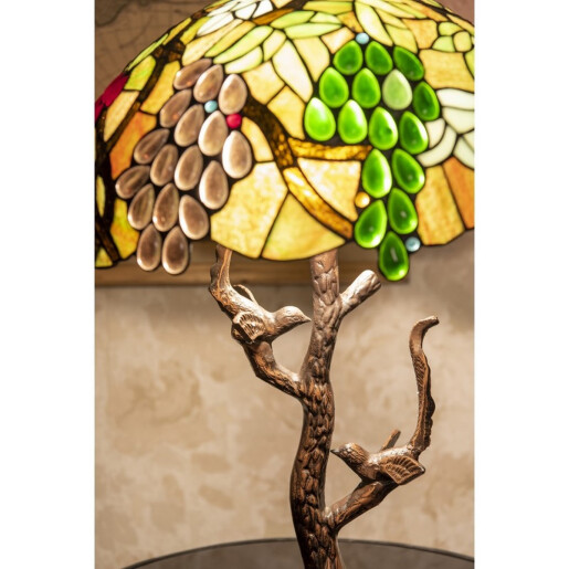 Veioza cu baza polirasina maro si abajur din sticla Tiffany 41x58 cm