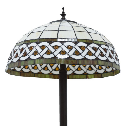 Lampadar cu baza din polirasina maro si abajur sticla Tiffany 46x166 cm