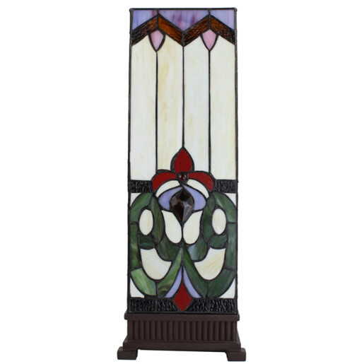 Veioza decorativa sticla multicolora polirasina maro Tiffany 18x18x48 cm