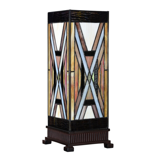 Veioza Tiffany polirasina sticla multicolora 17x17x44 cm E27