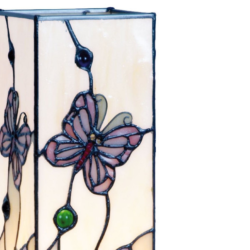 Veioza cu baza din polirasina neagra si abajur din sticla Tiffany 12x12x35 cm