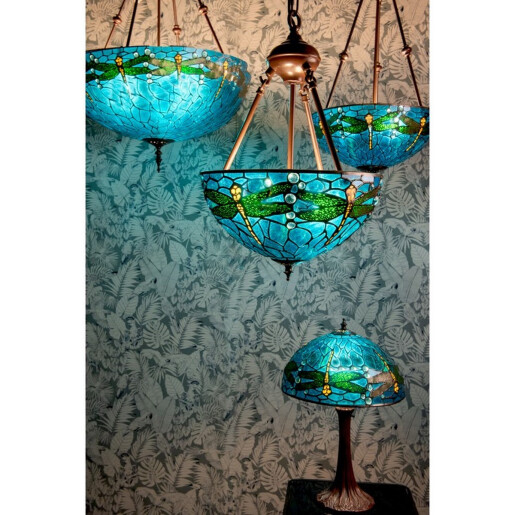 Lustra din fier maro si sticla Tiffany, 2 x 40W, Ø 31x126 cm