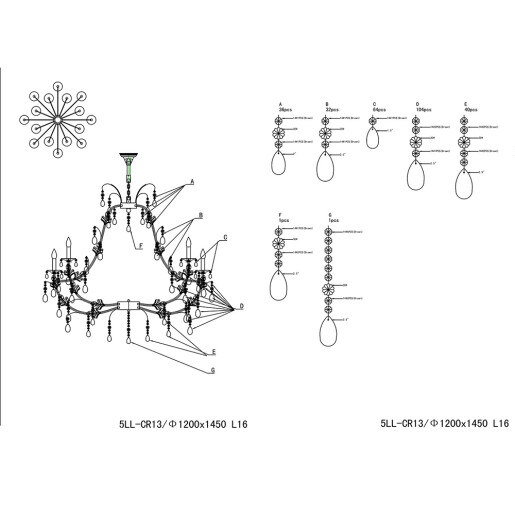 Candelabru fier maro auriu sticla 135x125/180 cm E14
