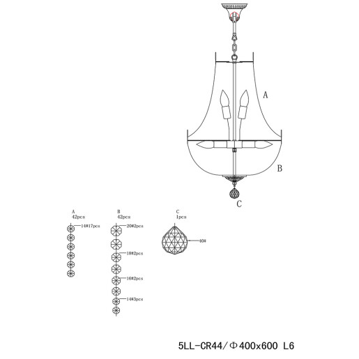 Candelabru metal cupru sticla transparenta 40x70/184 cm