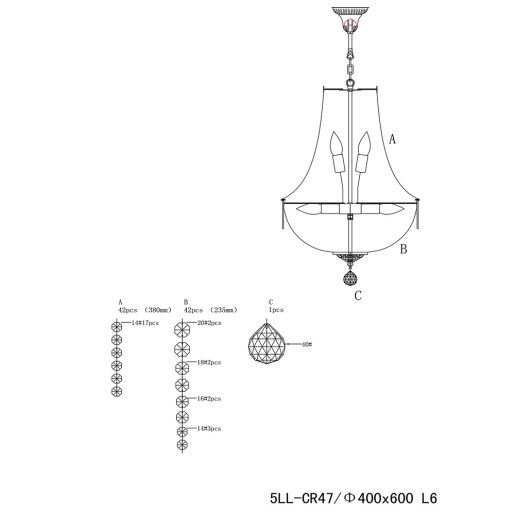 Candelabru metal cupru sticla transparenta 40x64/184 cm