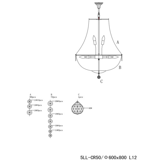 Candelabru fier argintiu sticla 60x85/200 cm E14