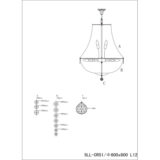 Candelabru sticla transparenta, fier maro Ø 60x85/200 cm E14/max 12x40W