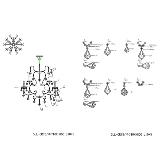Candelabru metal argintiu sticla 71x80 cm 