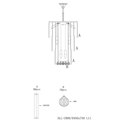Candelabru sticla transparenta, fier argintiu  Ø 47x74 cm E14/max 11x40W