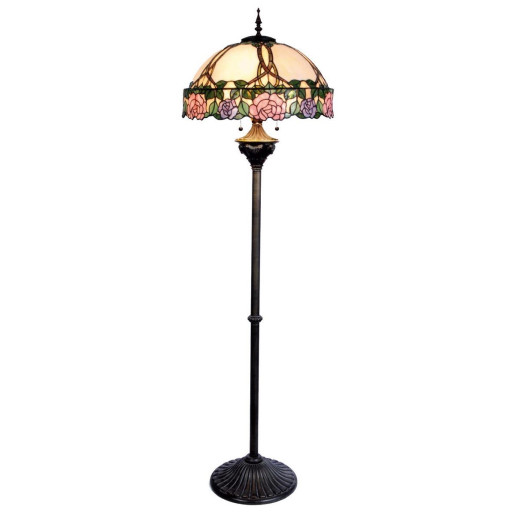 Lampadar cu baza din polirasina neagra si abajur sticla Tiffany Ø 50 cm x 150 h