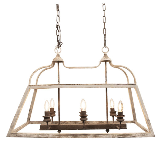 Lustra fier alb lemn maro vintage 87x35x60 cm E14