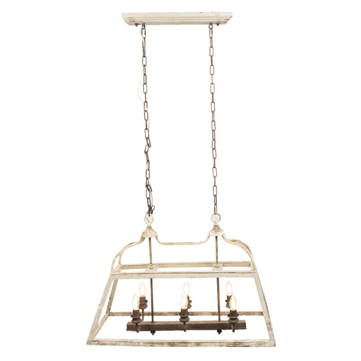 Lustra fier alb lemn maro vintage 87x35x60 cm E14