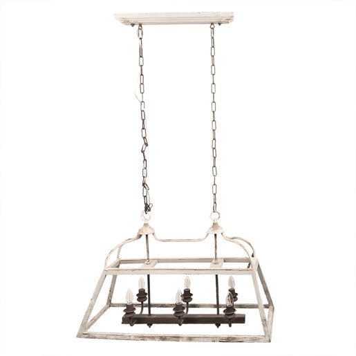 Lustra fier alb lemn maro vintage 87x35x60 cm E14