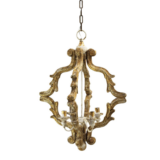 Lustra fier maro lemn auriu 41x41x75 cm