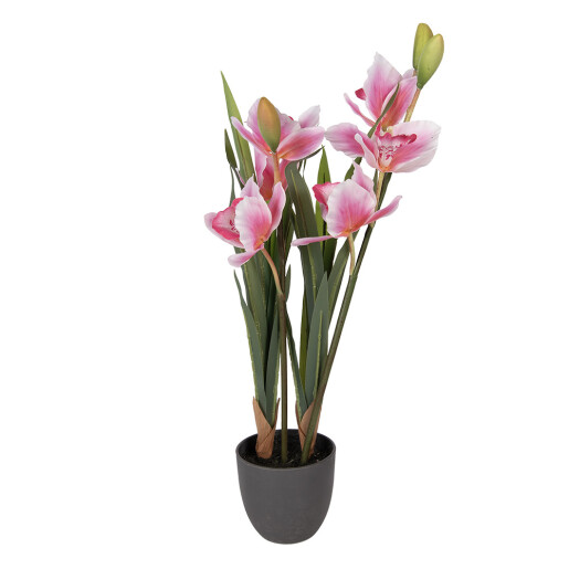 Flori artificiale roz verzi in ghiveci 14x14x55 cm
