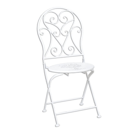 Set 2 scaune pliabile si masa fier forjat alb negru Ø 60 cm x 70 h, 40 cm x 40 cm x 92 h
