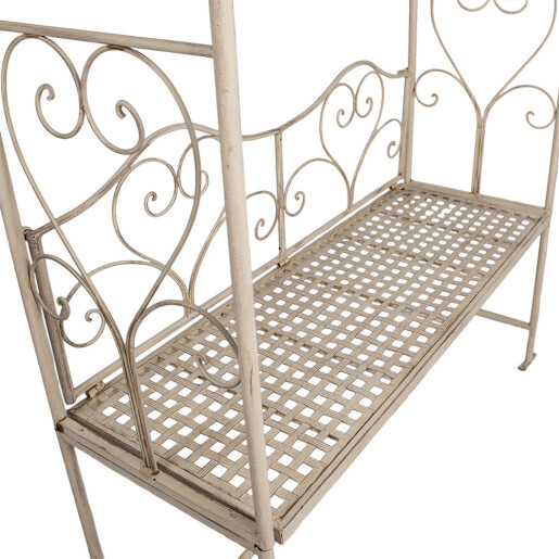 Banca gradina cu pergola flori fier alb 108x41x239 cm