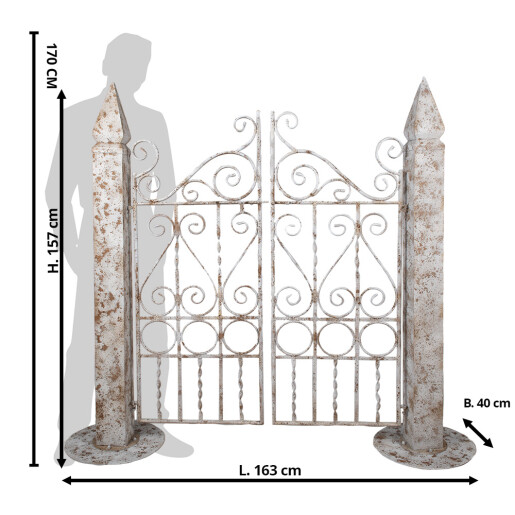 Poarta gradina decorativa fier alb maro 163x40x157 cm