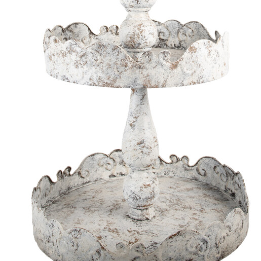 Platou decorativ supraetajat metal bej maro vintage Ø 36x104 cm