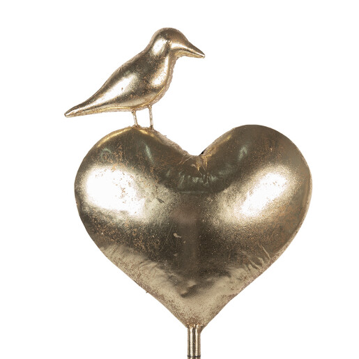 Decoratiune Inimioara cu Pasare metal auriu 24x11x68 cm