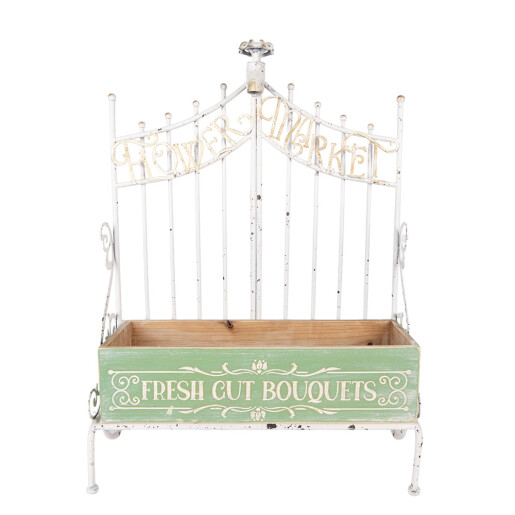 Suport ghivece flori metal alb vintage lemn multicolor 42x23x57 cm
