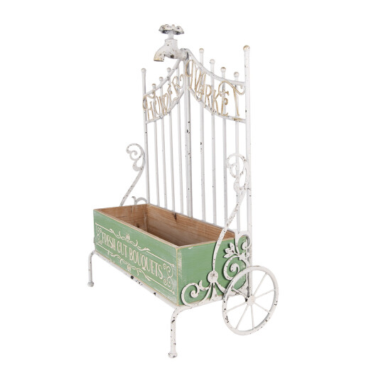 Suport ghivece flori metal alb vintage lemn multicolor 42x23x57 cm