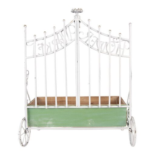 Suport ghivece flori metal alb vintage lemn multicolor 42x23x57 cm
