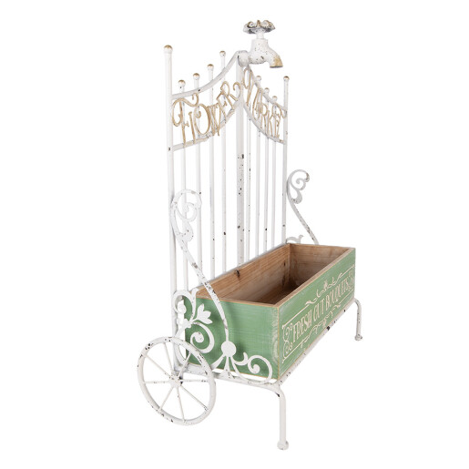 Suport ghivece flori metal alb vintage lemn multicolor 42x23x57 cm